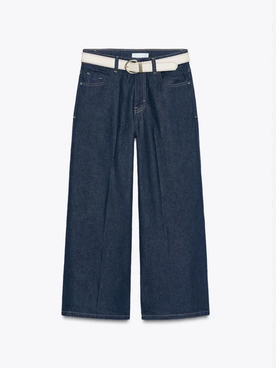 Zara NWT Z1975 pressed creased belted jeans 6164/077 - Picture 3 of 13